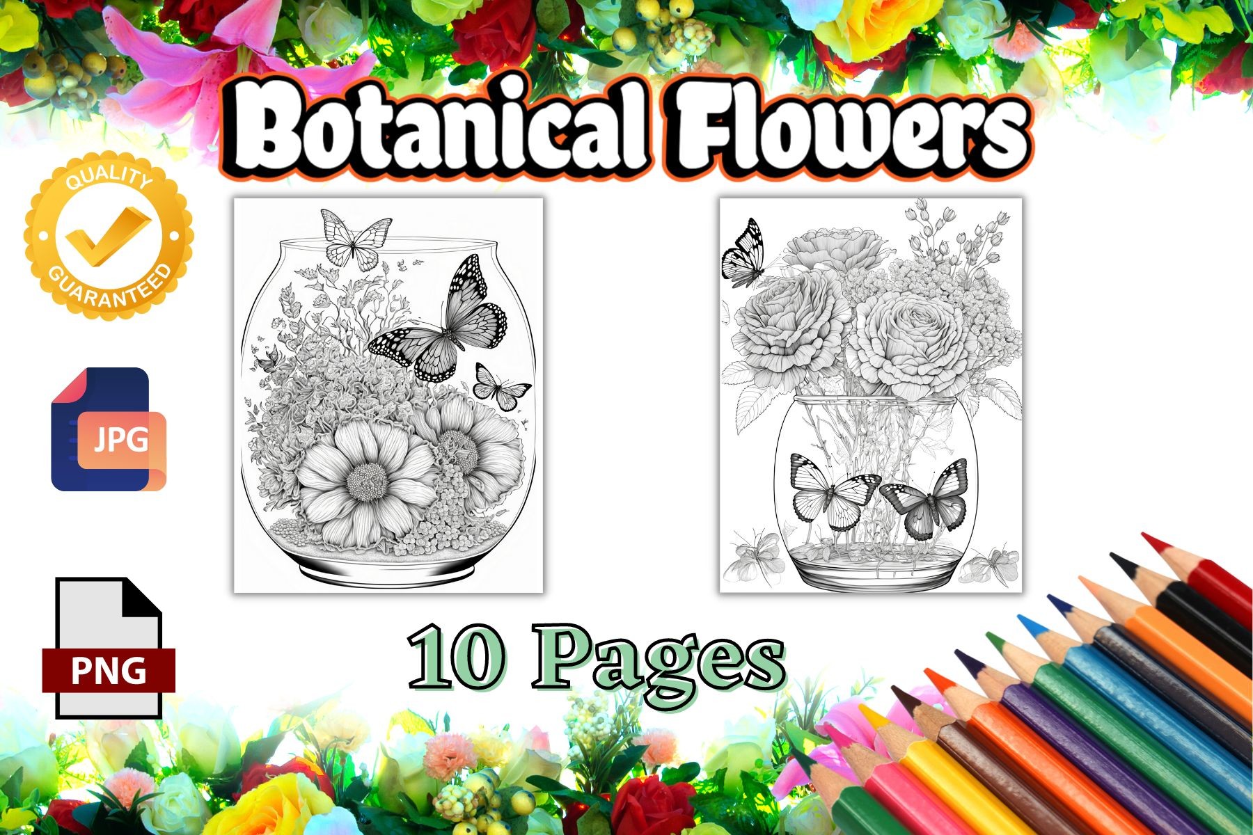 10 Botanical Flower Coloring Pages Adult