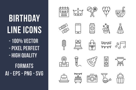 50 Birthday Line Icons