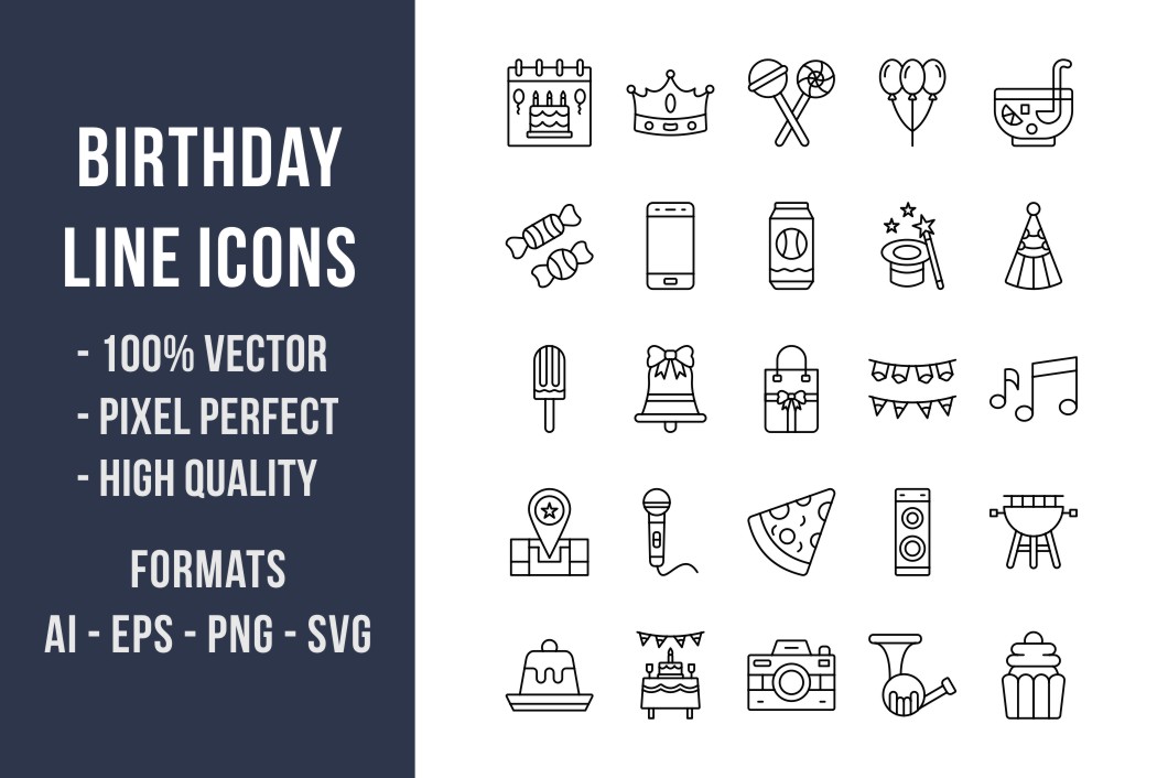 50 Birthday Line Icons