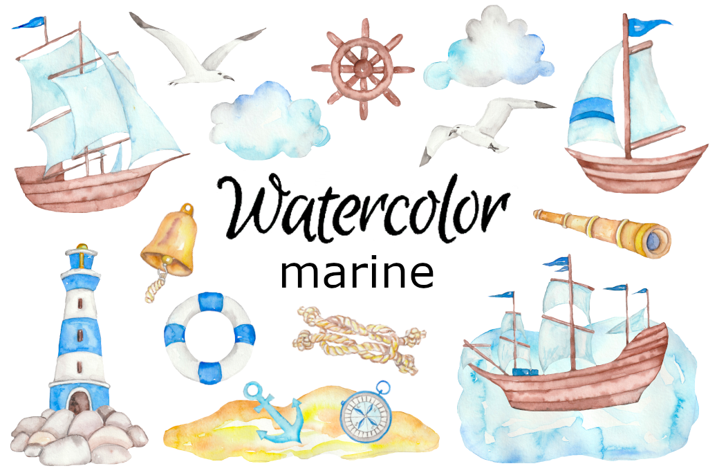 Marine Watercolor Clipart - photo 1