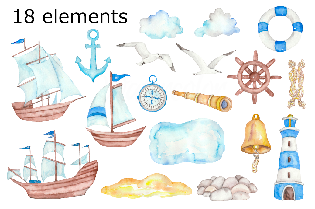 Marine Watercolor Clipart - photo 2
