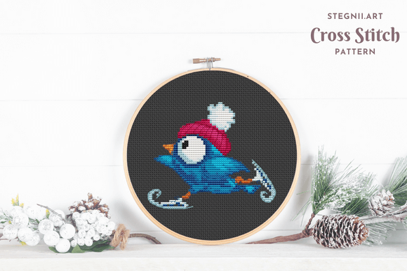 Bird Figure Skater Cross Stitch Pattern