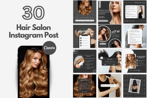 Hair Salon Instagram Canva Templates Graphics