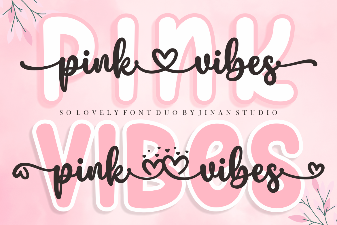 Pink Vibes Duo font specimen from Creative Fabrica showing the lettering style