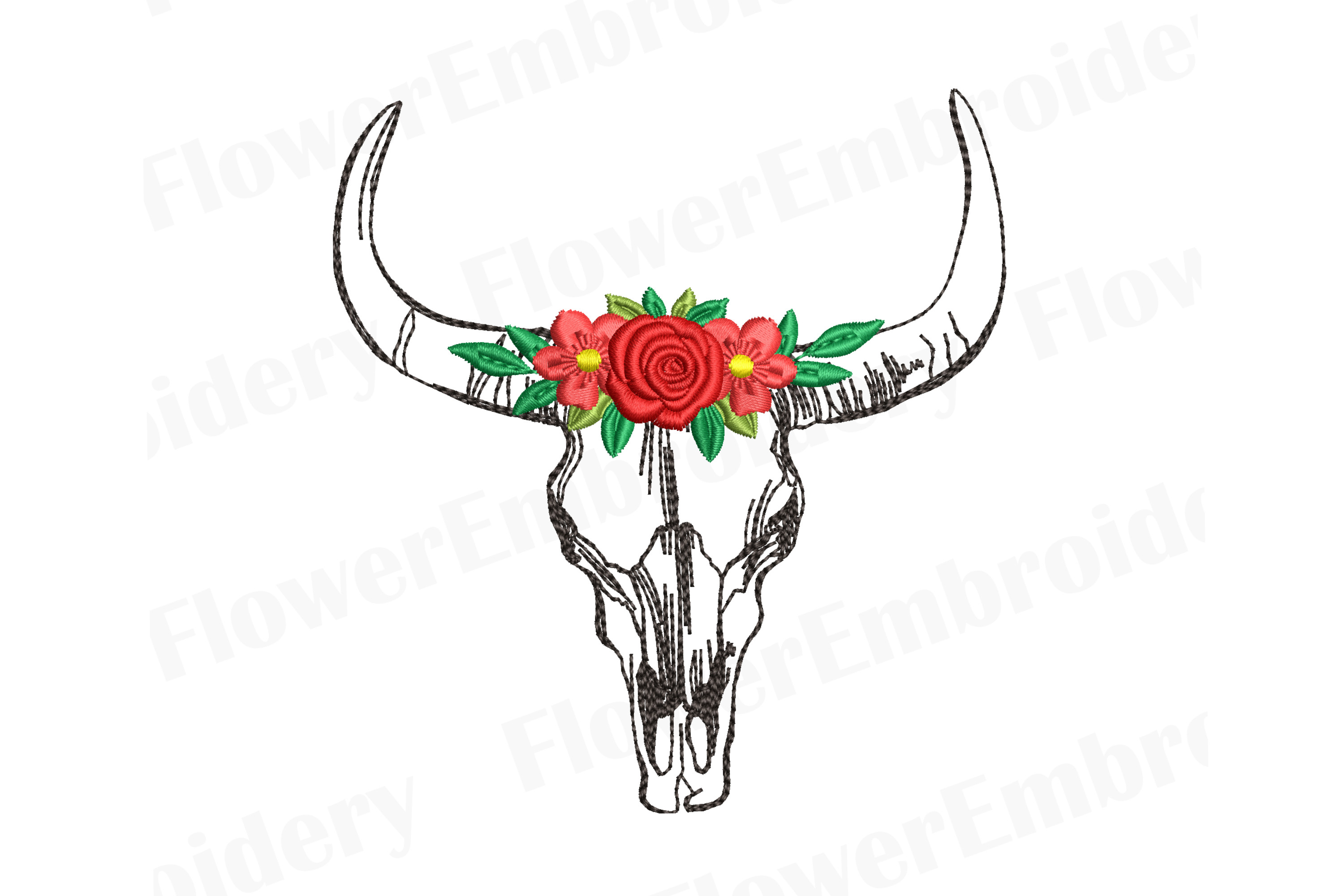 Cow Skull in Flowers