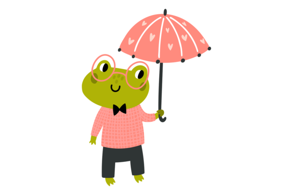 Cute Frog with Umbrella. Funny Animal. F Graphic Illustrations By vectorbum
