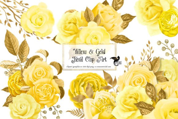 Yellow and Gold Floral Clipart Graphic by Digital Curio · Creative Fabrica