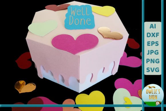 Cake Box with Dripping Icing + BONUS Shapes 3D SVG Craft By Owlie's Barn