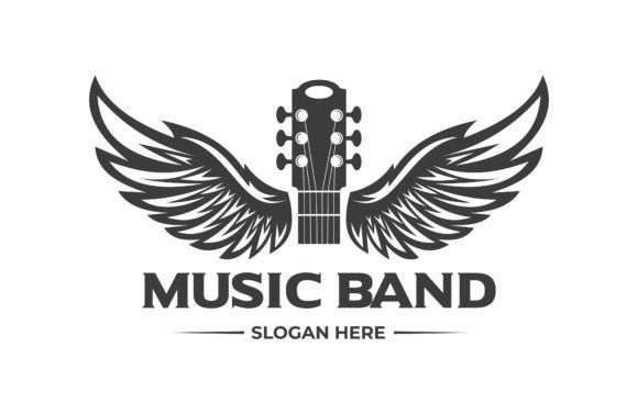 Vintage Retro Guitar Wings Music Logo