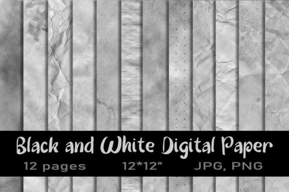 12 Black and White Texture Digital Paper