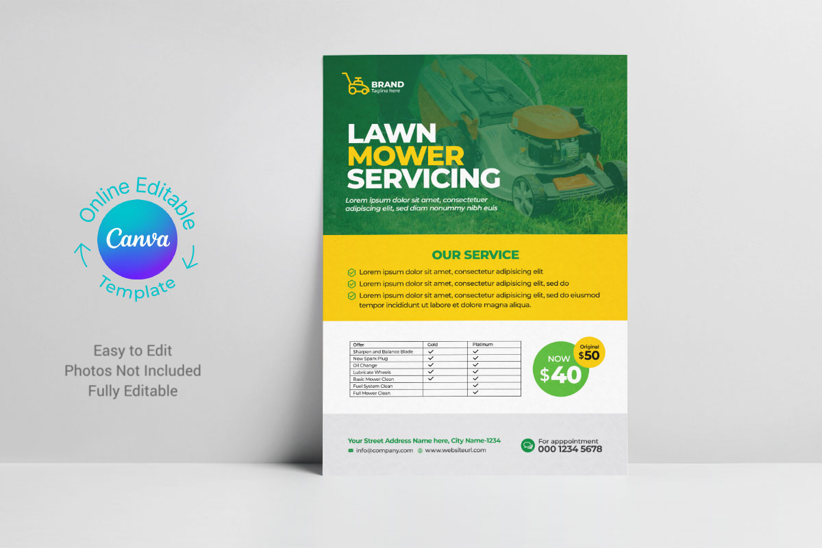 Canva Lawn Mower Service Flyer Template