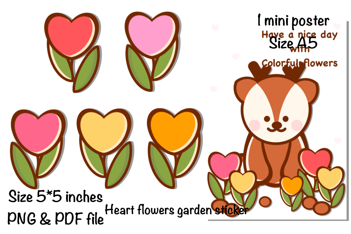 Heart Flowers Garden Sticker & Poster