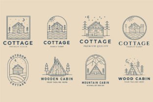 Set Cottage and Cabin Line Art Logo Icon Graphic by RAY N RAC ...