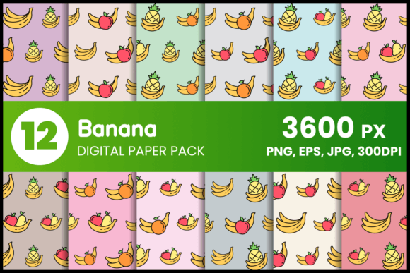 Banana Digital Paper Set Graphic Patterns By fromporto