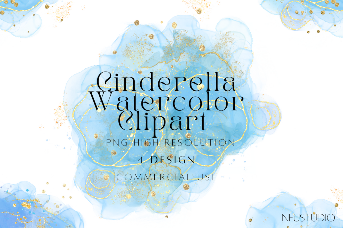 Cinderella Blue Watercolor Clipart Png