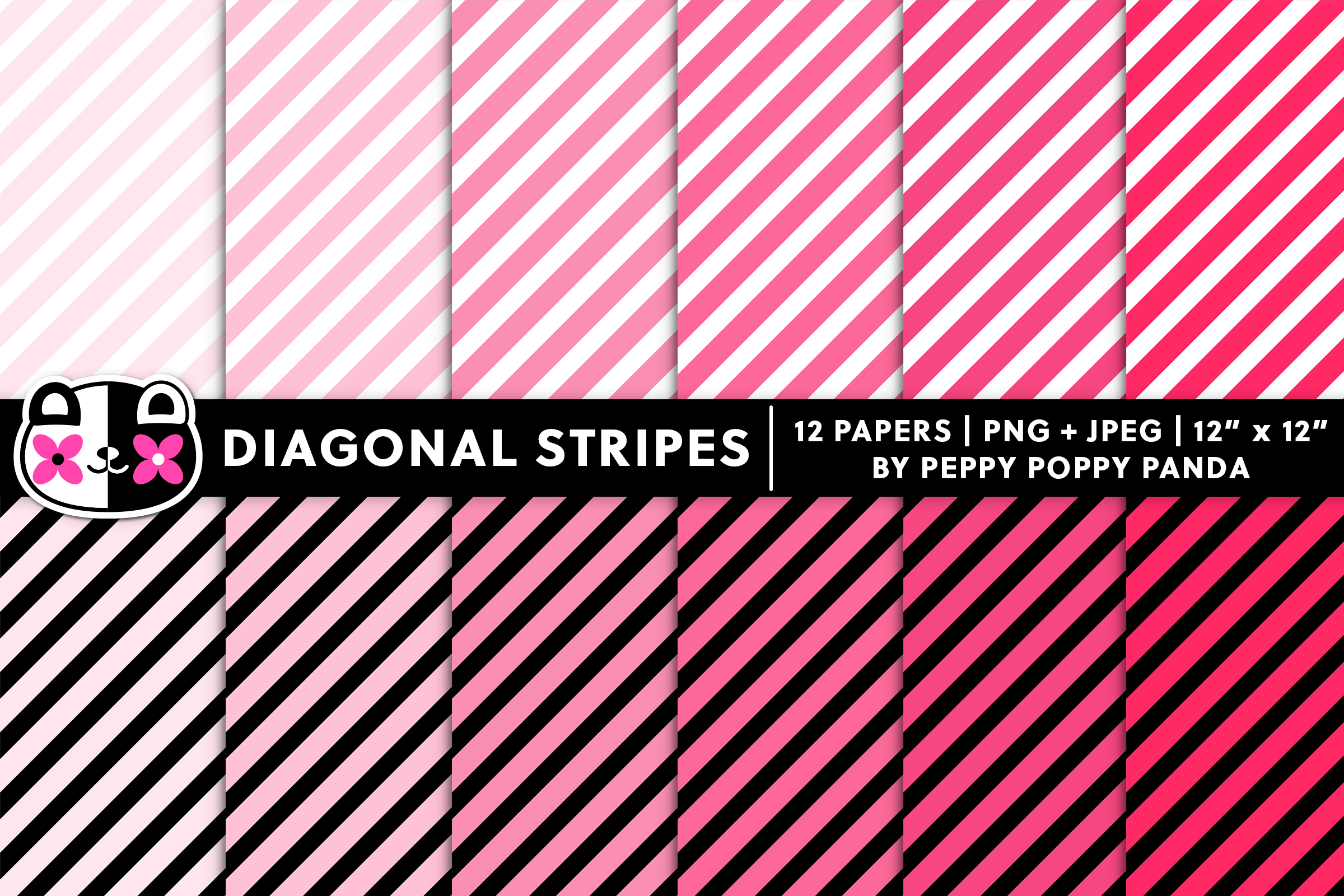 Pink Diagonal Stripes Digital Paper Graphic by Peppy Poppy Panda ...