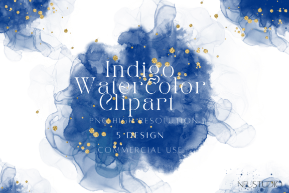 Indigo Watercolor Background Clipart