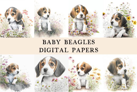 Baby Beagles Dogs Digital Papers