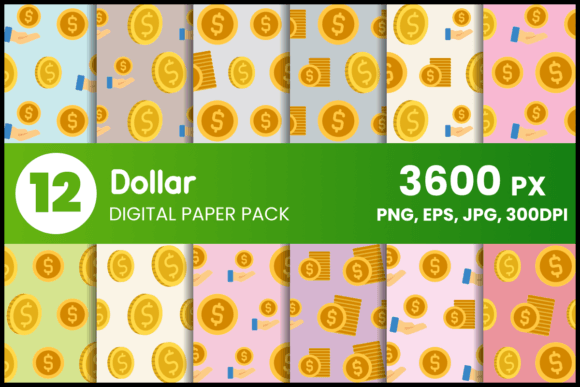 Dollar Digital Paper Set Graphic Patterns By fromporto