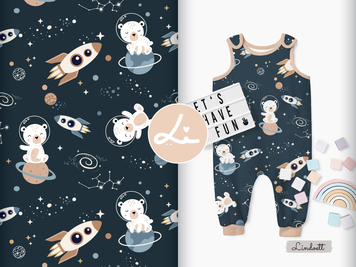 Seamless Pattern with Cute Bear in Space Graphic by lindoet23 ...