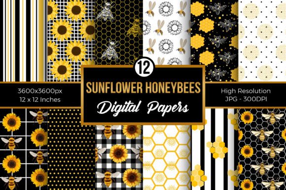 Sunflower Bees Digital Paper Patterns