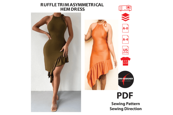 Asymmetrical Hem Dress Sewing Pattern Graphic by shevonfer68  Creative  Fabrica