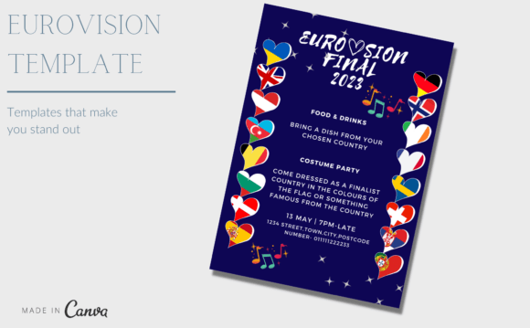 Eurovision Invite Canva Editable