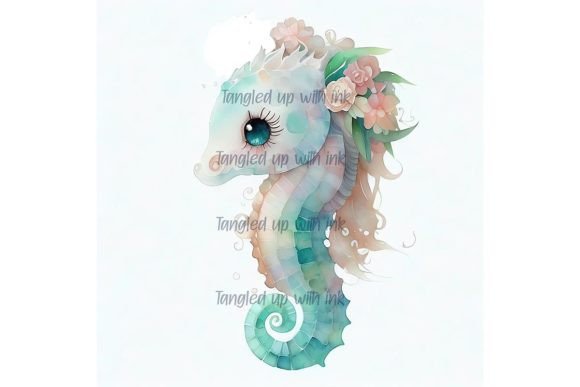 Cute and Whimsical Seahorse Graphic AI Generated By TangledUpWithInk