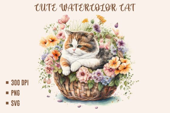Watercolor Cute Cat Clipart Graphic by ART Fanatic · Creative Fabrica