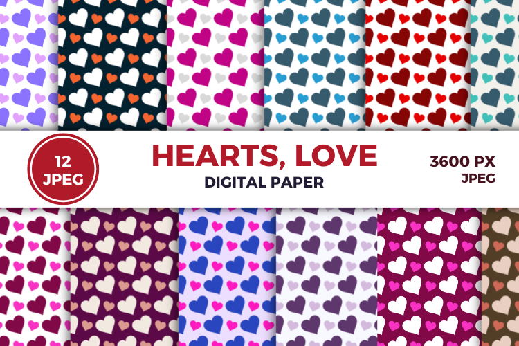 Hearts, Love, Valentines Digital Paper Graphic by Markicha Art ...