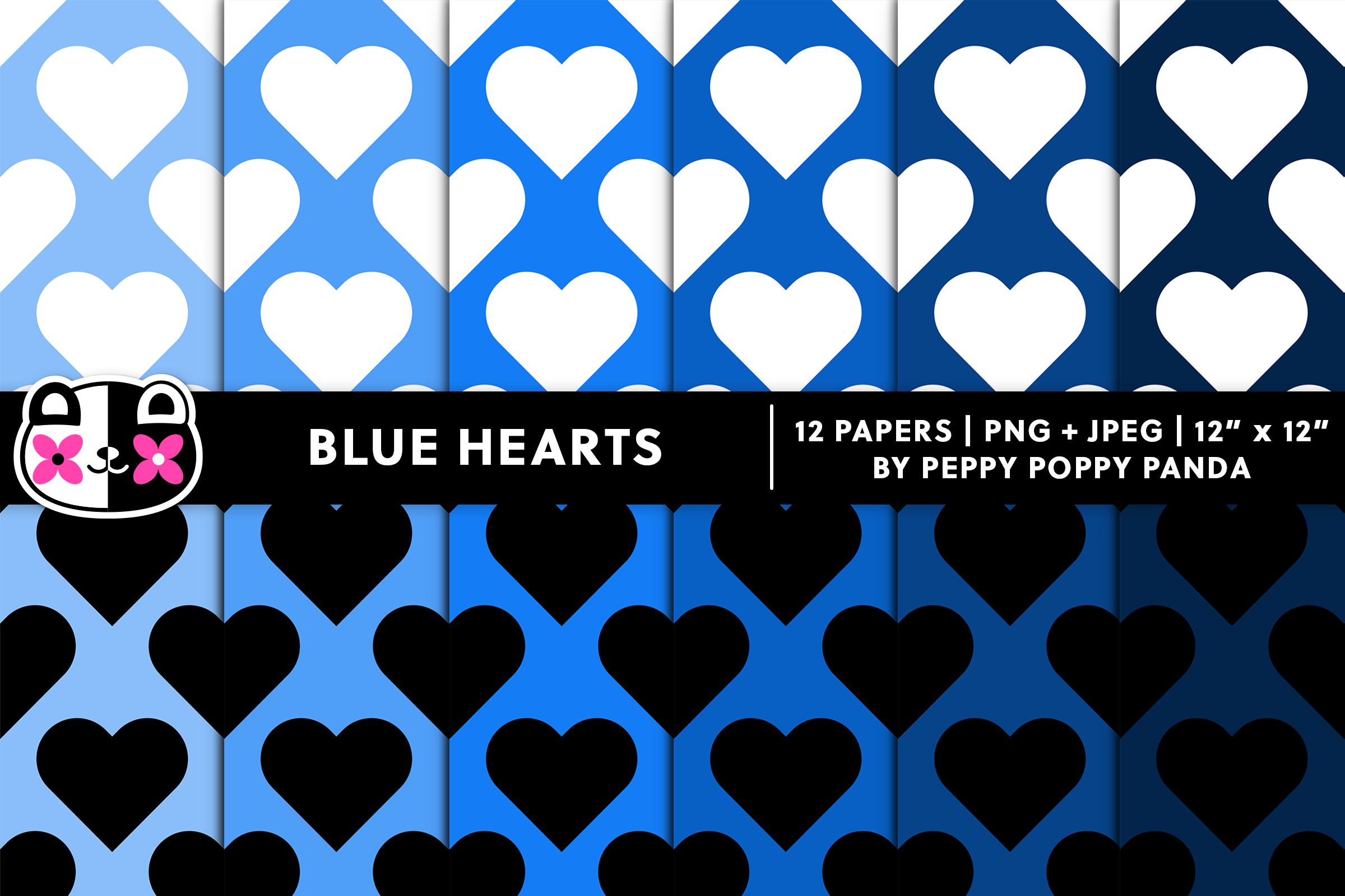 Large Blue Heart Digital Paper Patterns Graphic by Peppy Poppy Panda ...
