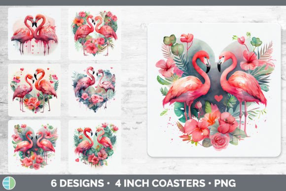 Valentines Flamingo Square Coaster | Sub Graphic Illustrations By Enliven Designs