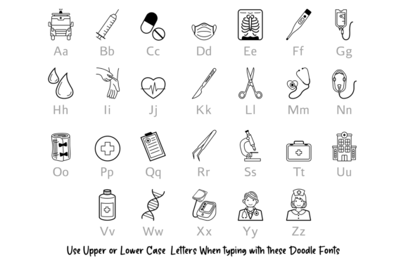Medical Doodle Font PNG with transparent background - Preview 1