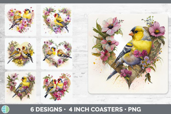 Valentines Goldfinch Square Coaster | Su Graphic Illustrations By Enliven Designs