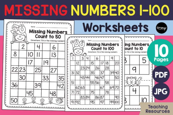 Fill in the Missing Number Worksheets