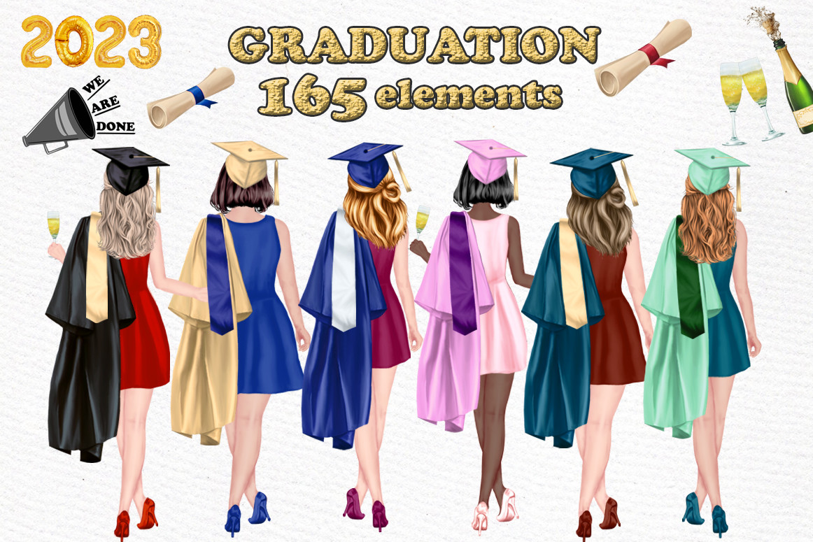 Graduation Girls Clipart Grad Students - photo 1