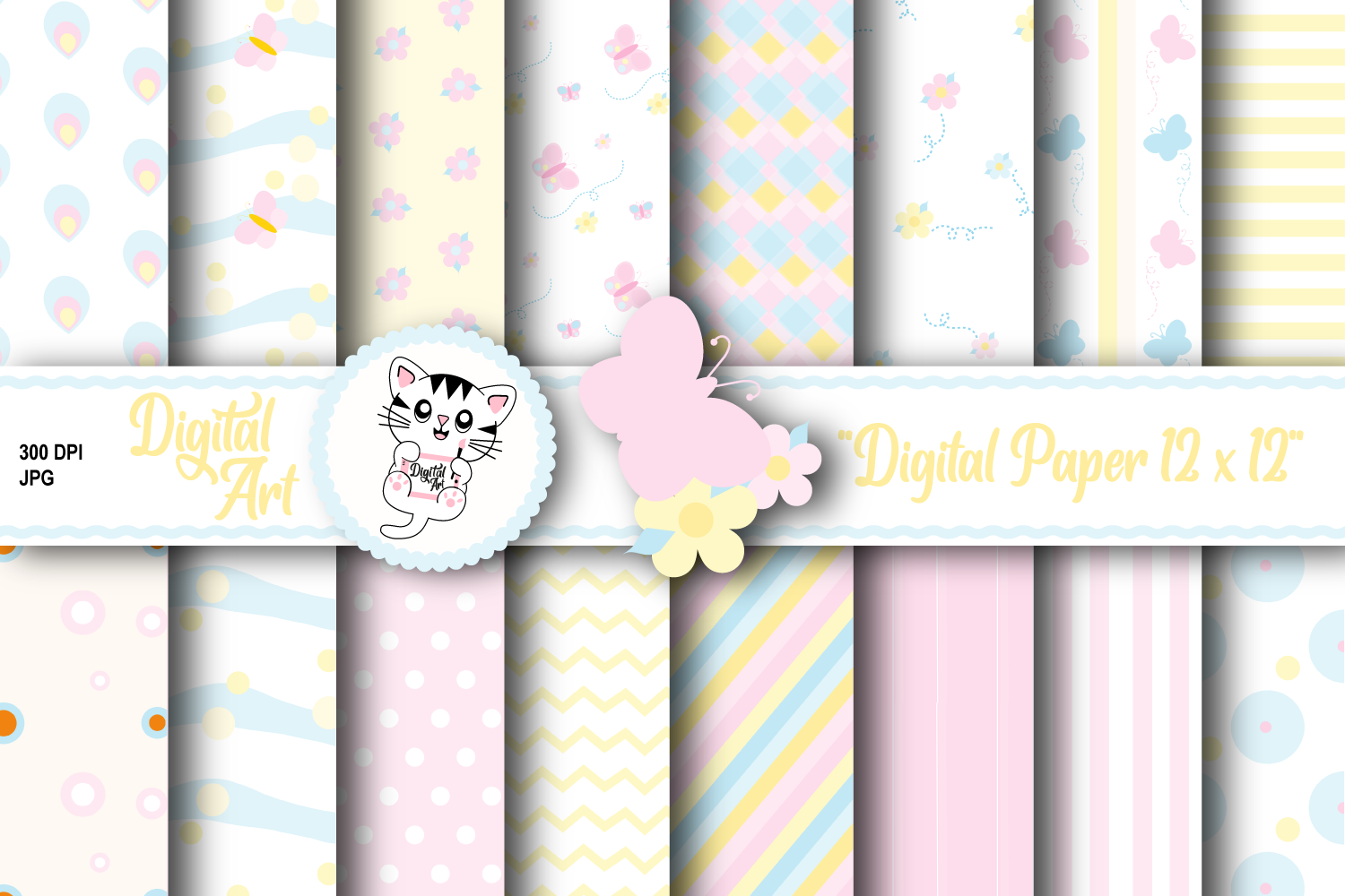 Pink Butterfly Digital Paper Graphic by Digital Art · Creative Fabrica