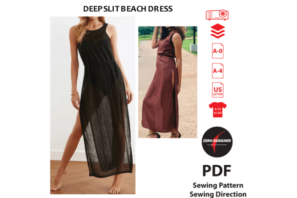 Deep Slit Beach Dress PDF Sewing Pattern