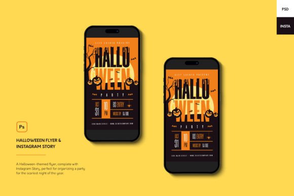 Halloween flyer and Instagram Story PSD template for party promotion
