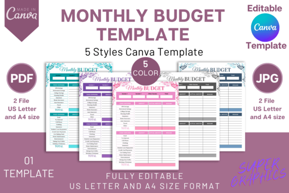 Monthly Budget Planner Canva Template