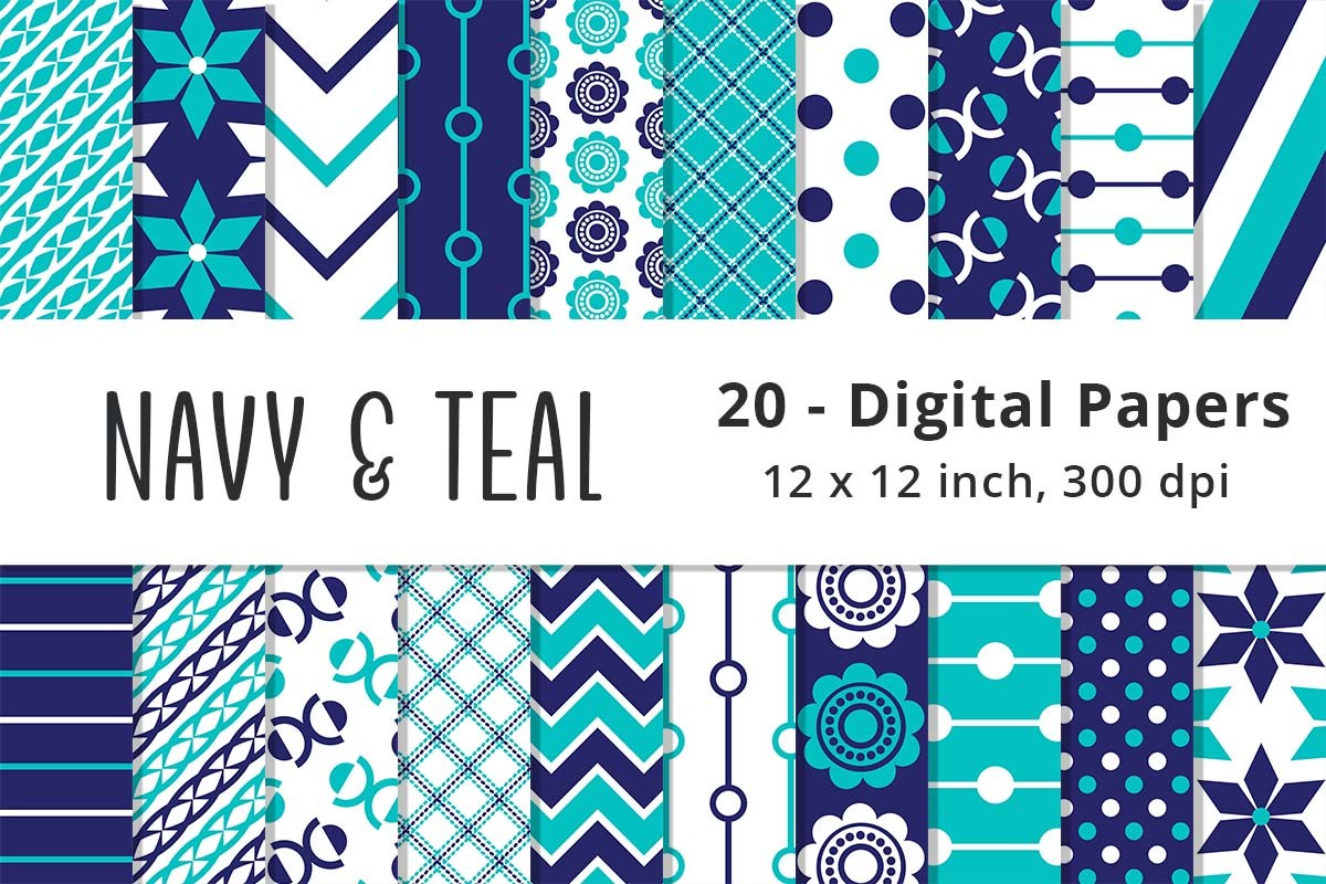 Navy Blue and Teal Digital Paper Graphic by Lemon Paper Lab · Creative ...