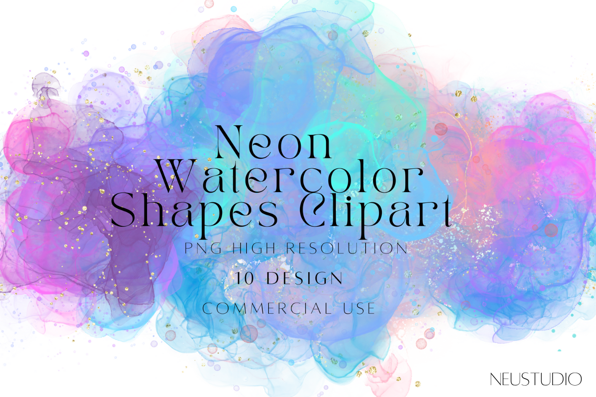Neon Watercolor Abstract Shapes Png