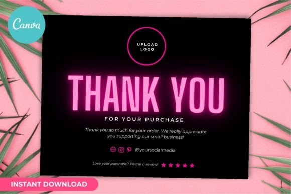 Thank You Card Template Canva Neon Style