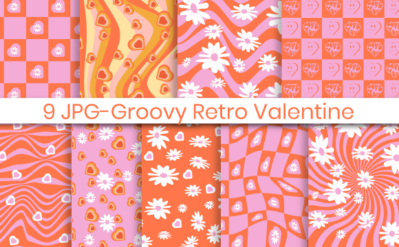 Retro Groovy Valentine Day Digital Paper Graphic by Nam Tiwa · Creative ...