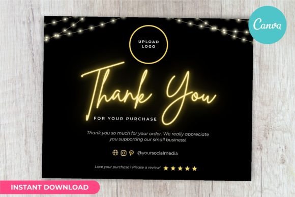 Thank You Card Neon Light Template Canva