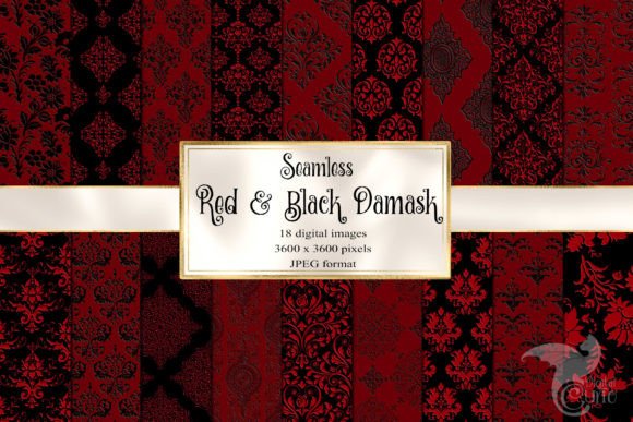 Red and Black Damask Digital Paper