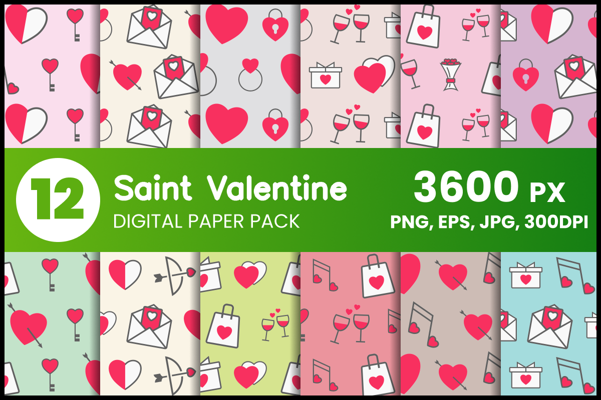 Saint Valentine Digital Paper Set Graphic by fromporto · Creative Fabrica
