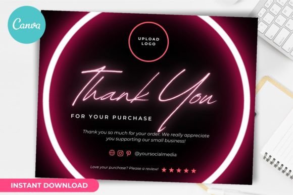 Thank You Card Template Canva Neon Style