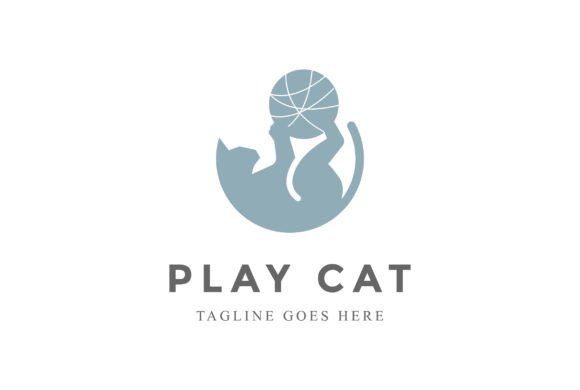Silhouette of Cat Playing Yarn Ball Logo