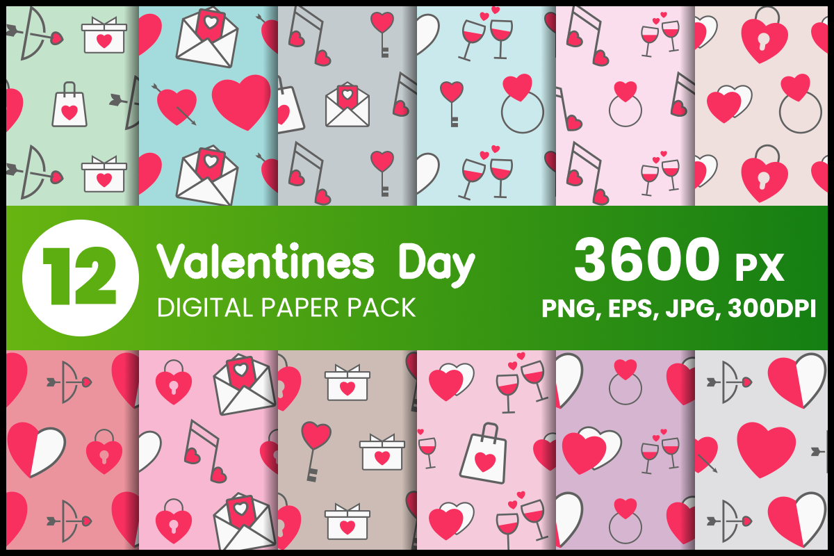 Valentines Day Digital Paper Set Graphic by fromporto · Creative Fabrica